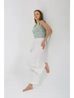 Bol Paça Pantolon Kalın Askılı Body 2li Kadın Takım Beyaz Akbeniz 4219 Beyaz